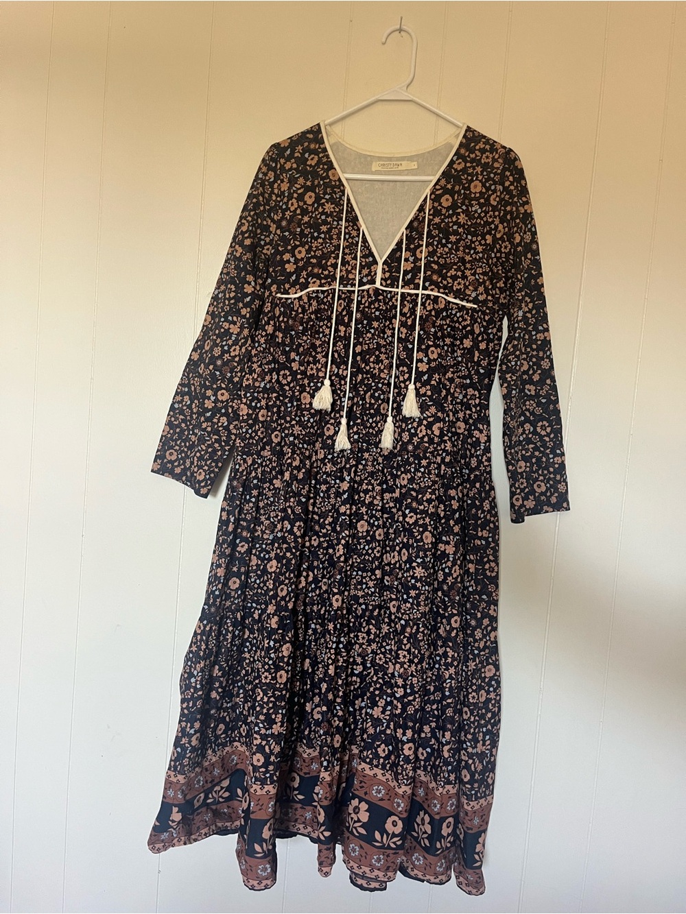 Christy Dawn Paloma Bohemian Floral Midi Dress in Navy Anenome Vine - Picture 6 of 10